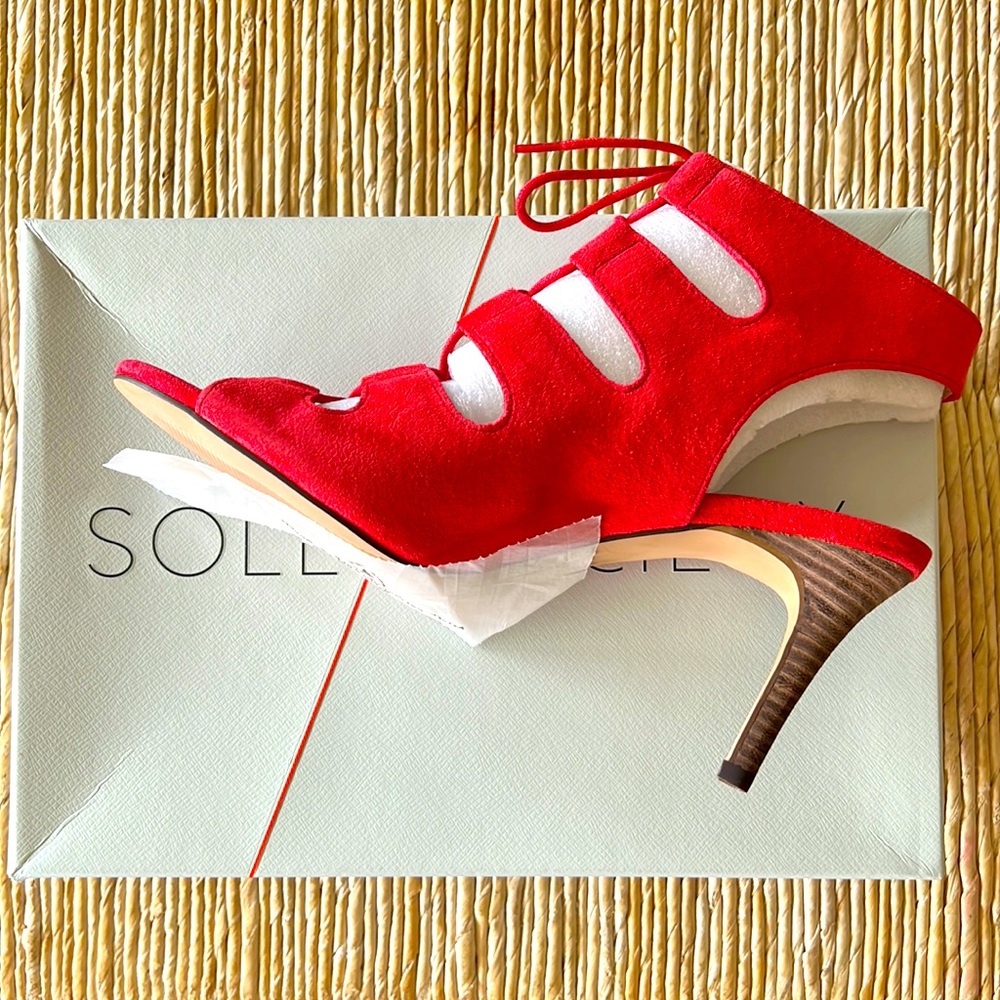 Never used Sole Society Red Suede Strappy Heels Size 10 Cow Split Suede